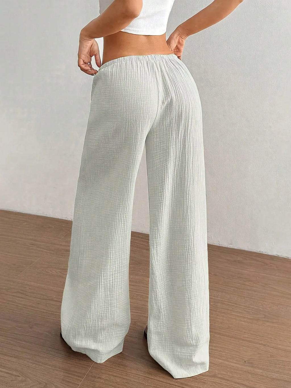 Pantalón de pierna ancha de cintura alta con cordón