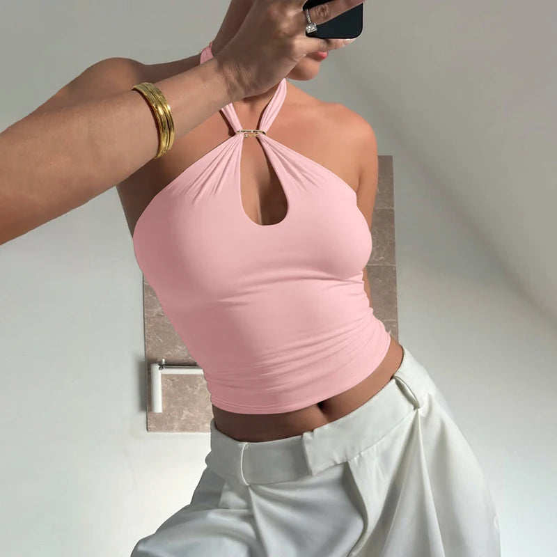 Top corto halter con espalda descubierta