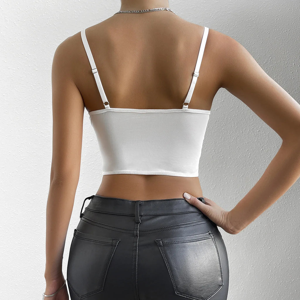 Top corset de encaje con escote en V y espalda descubierta