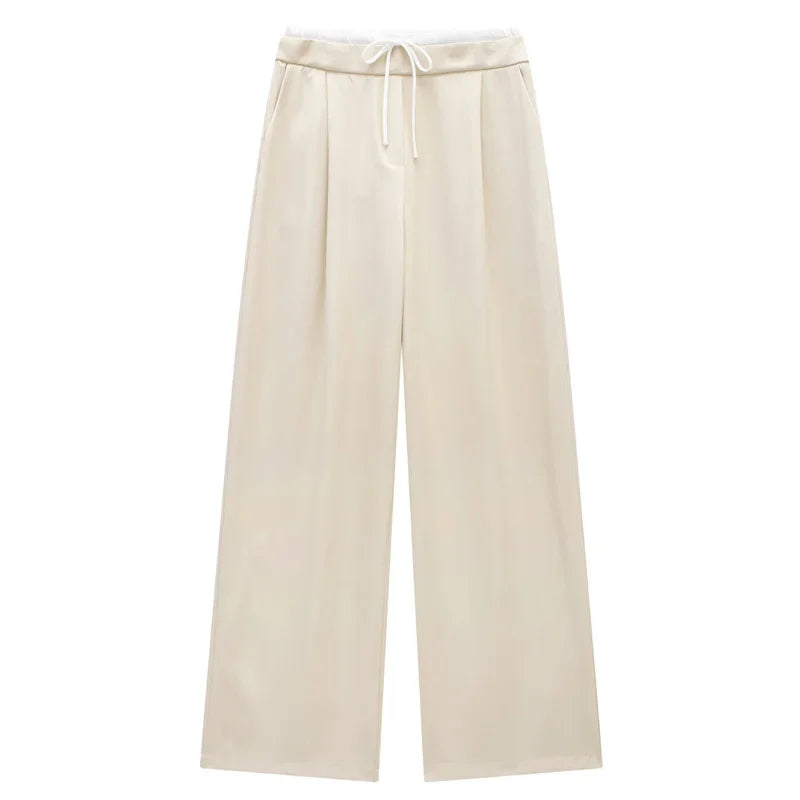 Pantalón recto con pinzas y cintura elástica