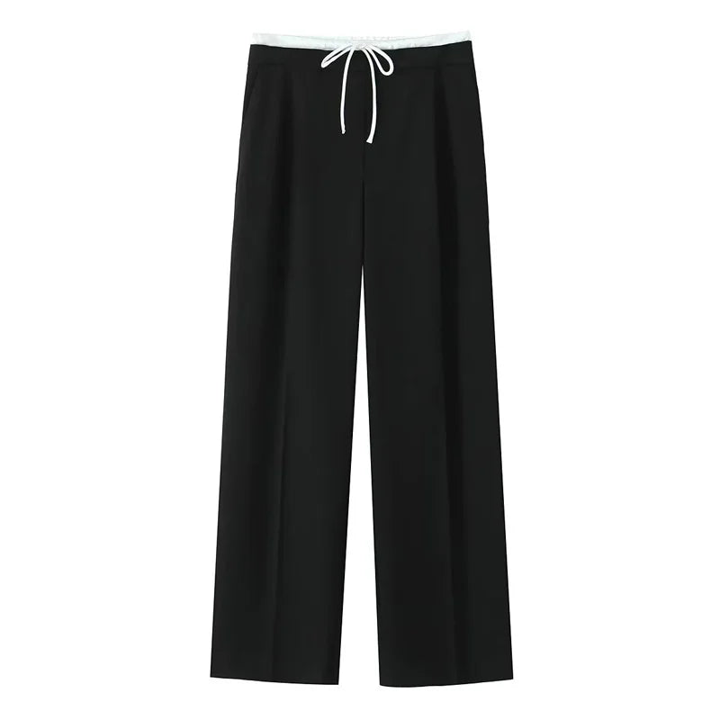 Pantalón recto con pinzas y cintura elástica