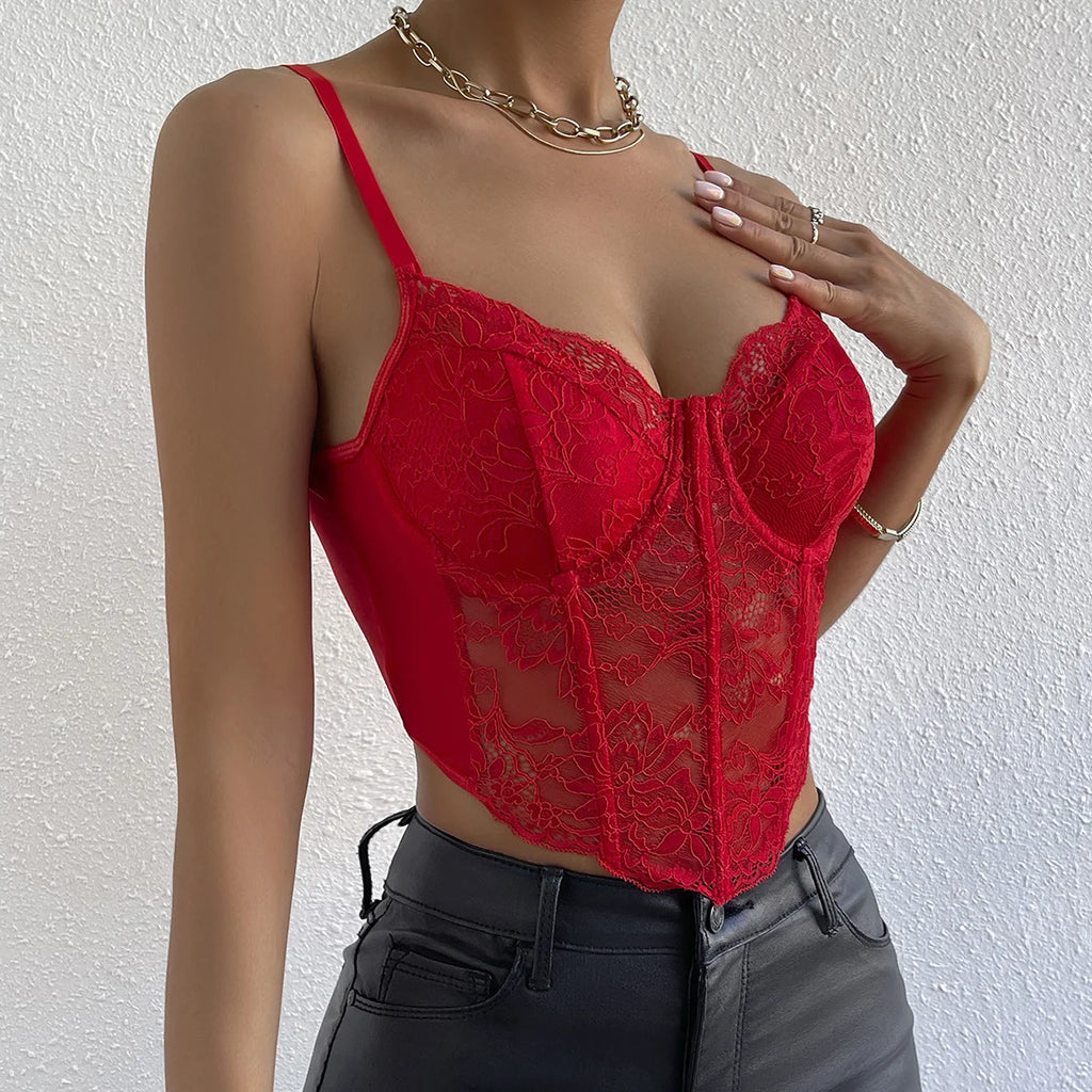 Top corset de encaje con escote en V y espalda descubierta