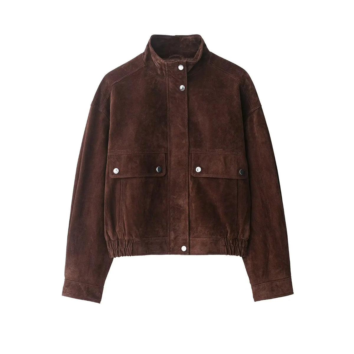 Chaqueta ajustada de cuello alto con cremallera y bolsillos